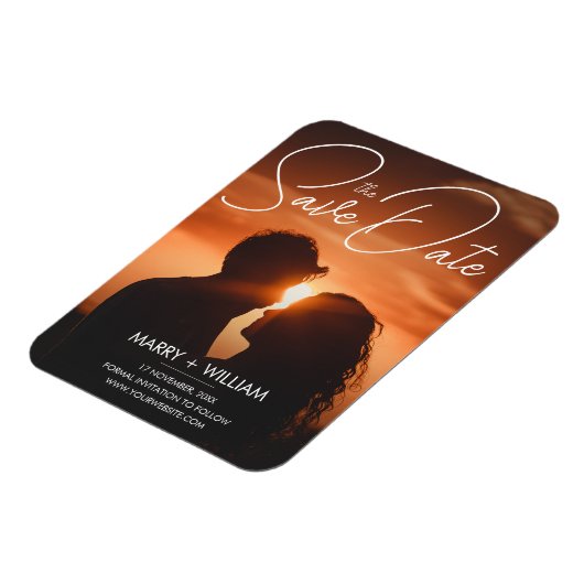 ミニマルモダンリストの結婚式の日付写真を保存 マグネット (左側)