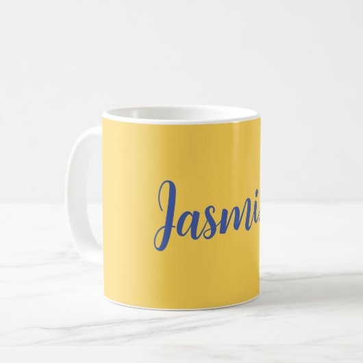 ミニマルモダンリストの黄色の青あなたの名前を追加 コーヒーマグカップ (正面左)
