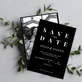 ミニマルモダンリストの黒い写真は日付を保存 招待状