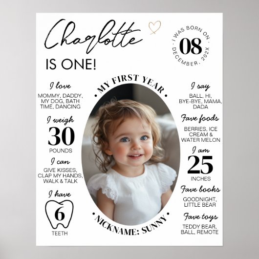 ミニマルモダンリストの1年目のフォトマイルストーン ポスター (正面)