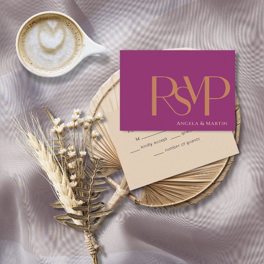 ミニマルモダンリストはっきりしたマゼンタオレンジRSVPカード 出欠カード