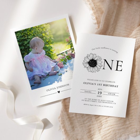 ミニマルモダンリストひまわり第1バースデーフォト 招待状