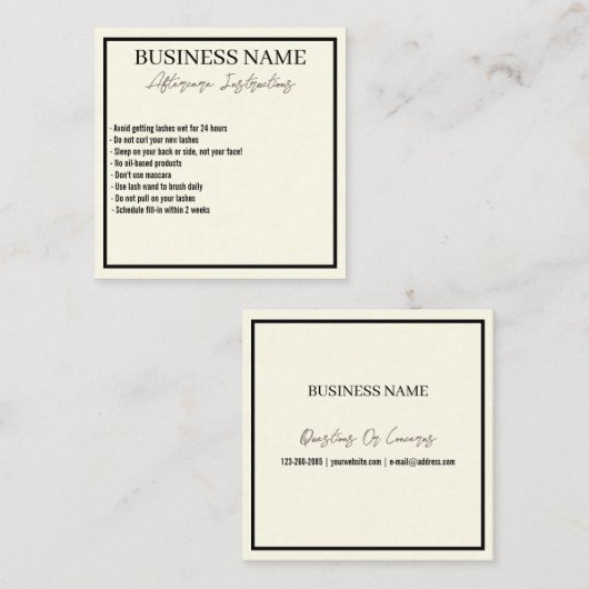 ミニマルモダンリストまつげアフターケアカード スクエア名刺 (正面/裏面)