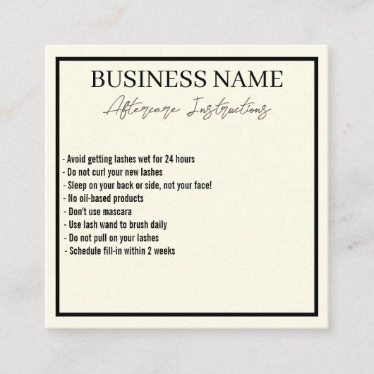 ミニマルモダンリストまつげアフターケアカード スクエア名刺 (正面)