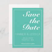 ミニマルモダンリストアクア&ホワイト日付を保存 セーブザデート (正面/裏面)