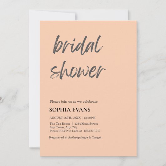 ミニマルモダンリストアプリコットオレンジブライダルシャワー 招待状 (正面)