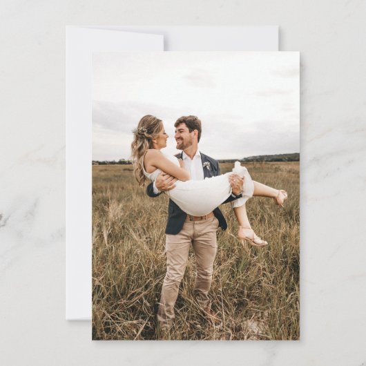 ミニマルモダンリストアンパサンド黒写真結婚ズ 招待状 (裏面)