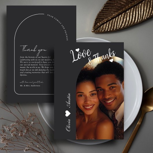 ミニマルモダンリストアーチフォトエレガントな結婚式 サンキューカード