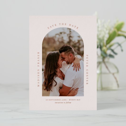 ミニマルモダンリストアーチフォトフォイル招待状 箔招待状 (立ち正面)