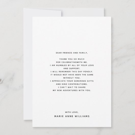 ミニマルモダンリストアーチフォト卒業 サンキューカード (裏面)