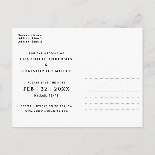 ミニマルモダンリストアーチフォト日付の保存 案内ポストカード (裏面)