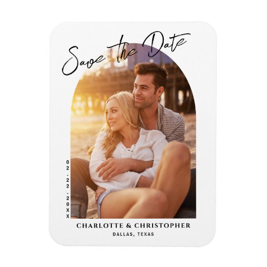 ミニマルモダンリストアーチフォト日付カードの保存 マグネット (縦)