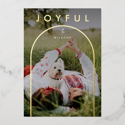 ミニマルモダンリストアーチフルフォトクリスマス 箔シーズンカード (正面)