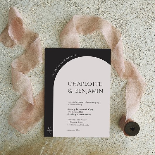 ミニマルモダンリストアーチモノグラム結婚式招待状 招待状