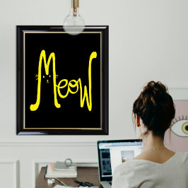 ミニマルモダンリストイエロー&ブラック猫タイポグラフィ ポスター