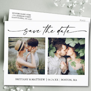 ミニマルモダンリストインクスクリプト2 Photo Save The Date ポストカード