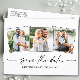 ミニマルモダンリストインクスクリプト3 Photo Save The Date ポストカード