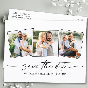 ミニマルモダンリストインクスクリプト3 Photo Save The Date ポストカード