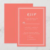 ミニマルモダンリストウェディングRSVPメニューコーラルホワイト (正面/裏面)
