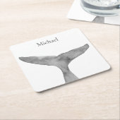 ミニマルモダンリストウォーターカラーホエールフルケ スクエアペーパーコースター (アングル)