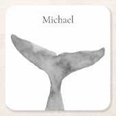 ミニマルモダンリストウォーターカラーホエールフルケ スクエアペーパーコースター (正面)