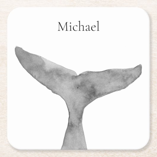 ミニマルモダンリストウォーターカラーホエールフルケ スクエアペーパーコースター (正面)