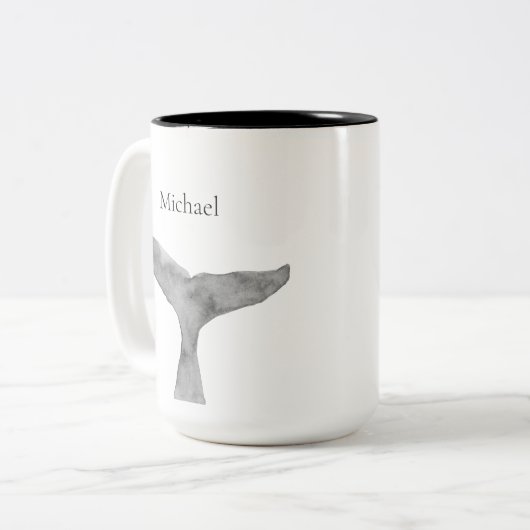 ミニマルモダンリストウォーターカラーホエールフルケ ツートーンマグカップ (正面左)