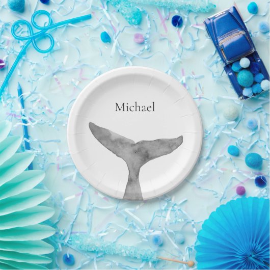 ミニマルモダンリストウォーターカラーホエールフルケ ペーパープレート (パーティー)