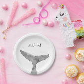 ミニマルモダンリストウォーターカラーホエールフルケ ペーパープレート (パーティー)