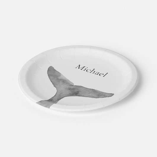 ミニマルモダンリストウォーターカラーホエールフルケ ペーパープレート (アングル)