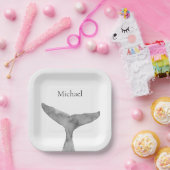 ミニマルモダンリストウォーターカラーホエールフルケ ペーパープレート (パーティー)