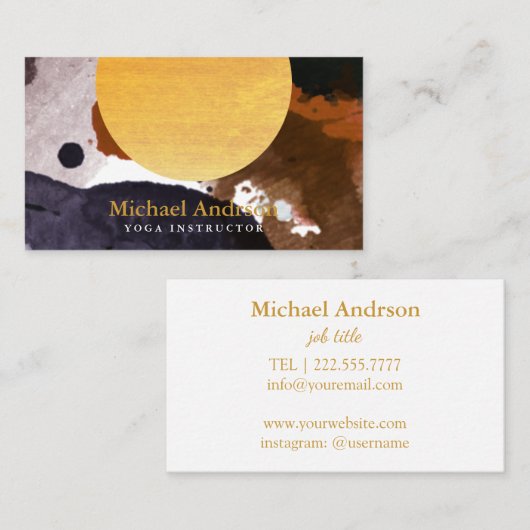 ミニマルモダンリストウォーターカラーヨガインストラクター 名刺 (正面/裏面)