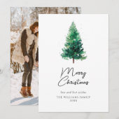 ミニマルモダンリストウォーター色クリスマスツリー写真 シーズンカード (正面/裏面)