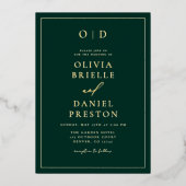 ミニマルモダンリストエメラルドグリーン結婚金ゴールド 箔招待状 (正面)