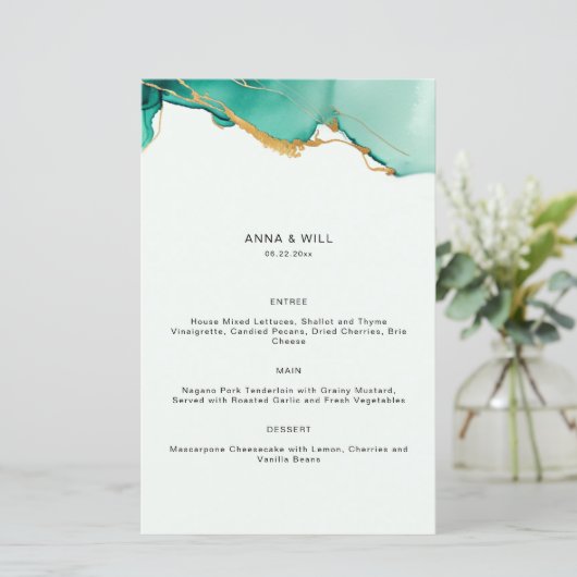 ミニマルモダンリストエメラルド金ゴールドティール（緑がかった色）ビーチ結婚式 (スタンド正面)