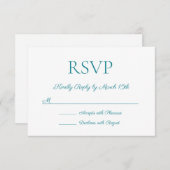 ミニマルモダンリストエレガンスブルーティール(緑がかった色)結婚ズ 出欠カード (正面/裏面)