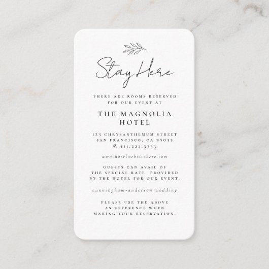 ミニマルモダンリストエレガントウェディングアコモデーション エンクロージャーカード (正面)