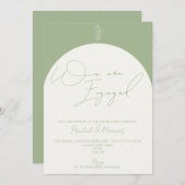 ミニマルモダンリストオリーブアーチ婚約パーティ 招待状 (正面/裏面)