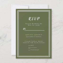 ミニマルモダンリストオリーブグリーン結婚式RSVPメニュー