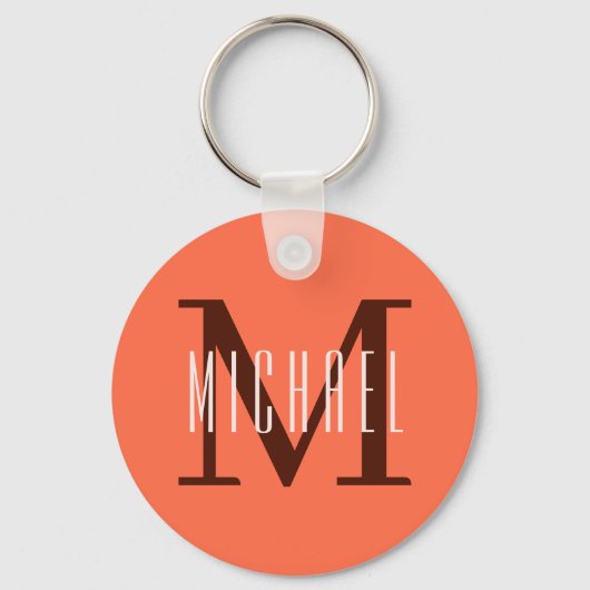 ミニマルモダンリストオレンジモノグラムイニシャル&名前 キーホルダー (裏面)