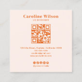 ミニマルモダンリストオレンジ色QRコード写真 スクエア名刺 (裏面)