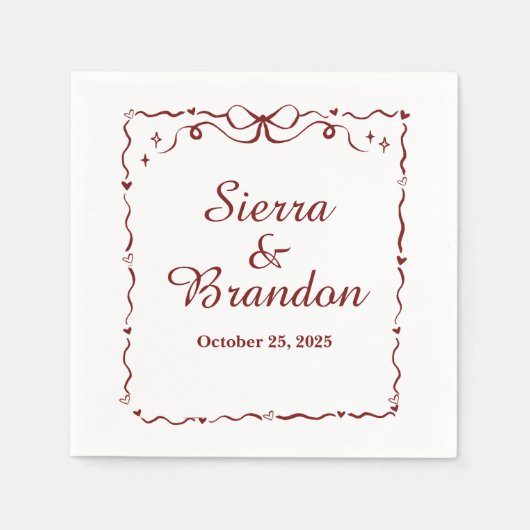 ミニマルモダンリストカスタムウェディングレッドナプキン スタンダードカクテルナプキン (正面)