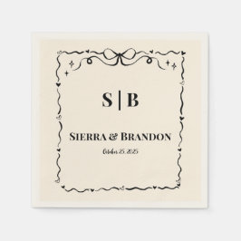 ミニマルモダンリストカスタムウェディングB&Wナプキンス スタンダードカクテルナプキン