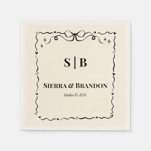 ミニマルモダンリストカスタムウェディングB&Wナプキンス スタンダードカクテルナプキン (正面)