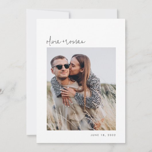 ミニマルモダンリストカップルのシャワー写真 招待状 (裏面)