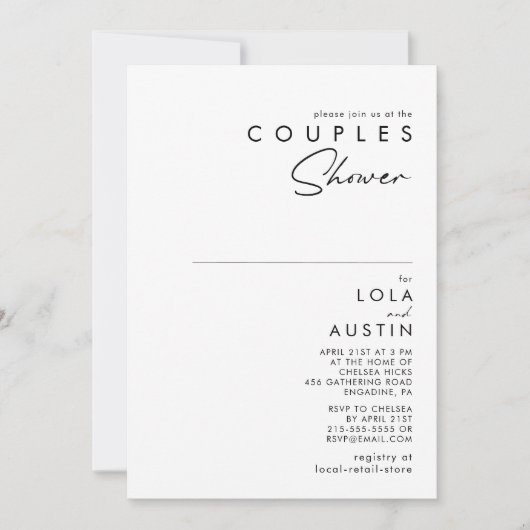 ミニマルモダンリストカップルのシャワー招待状 招待状 (正面)