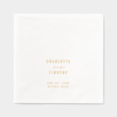 ミニマルモダンリストカップル名結婚の日付金ゴールド 箔ナプキン (正面)