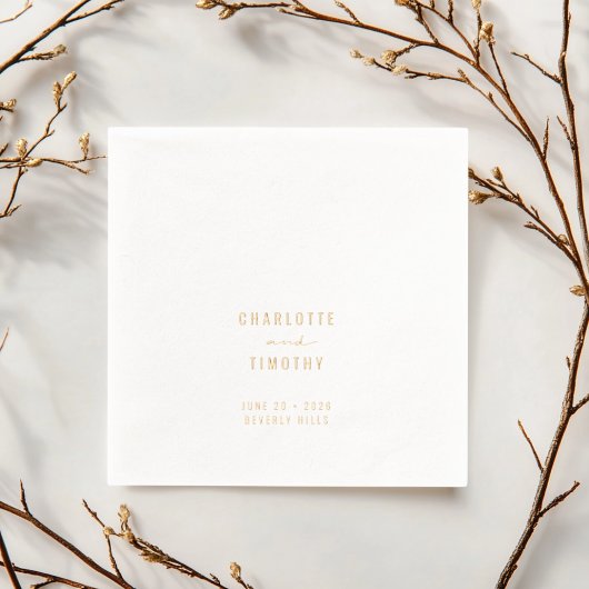 ミニマルモダンリストカップル名結婚の日付金ゴールド 箔ナプキン