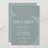 ミニマルモダンリストカラーブロックティール（緑がかった色）カップルのシャワー 招待状 (正面/裏面)