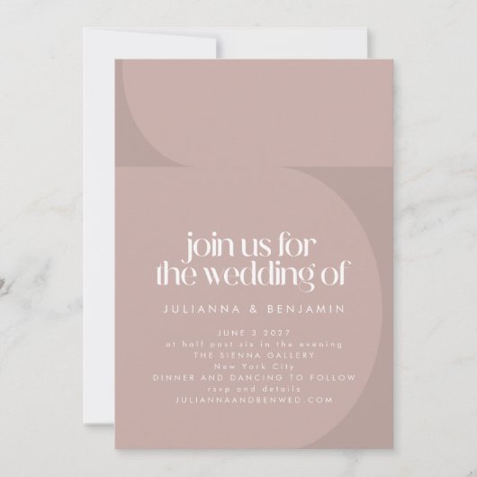 ミニマルモダンリストカラーブロックマウヴ結婚ズ 招待状 (正面)